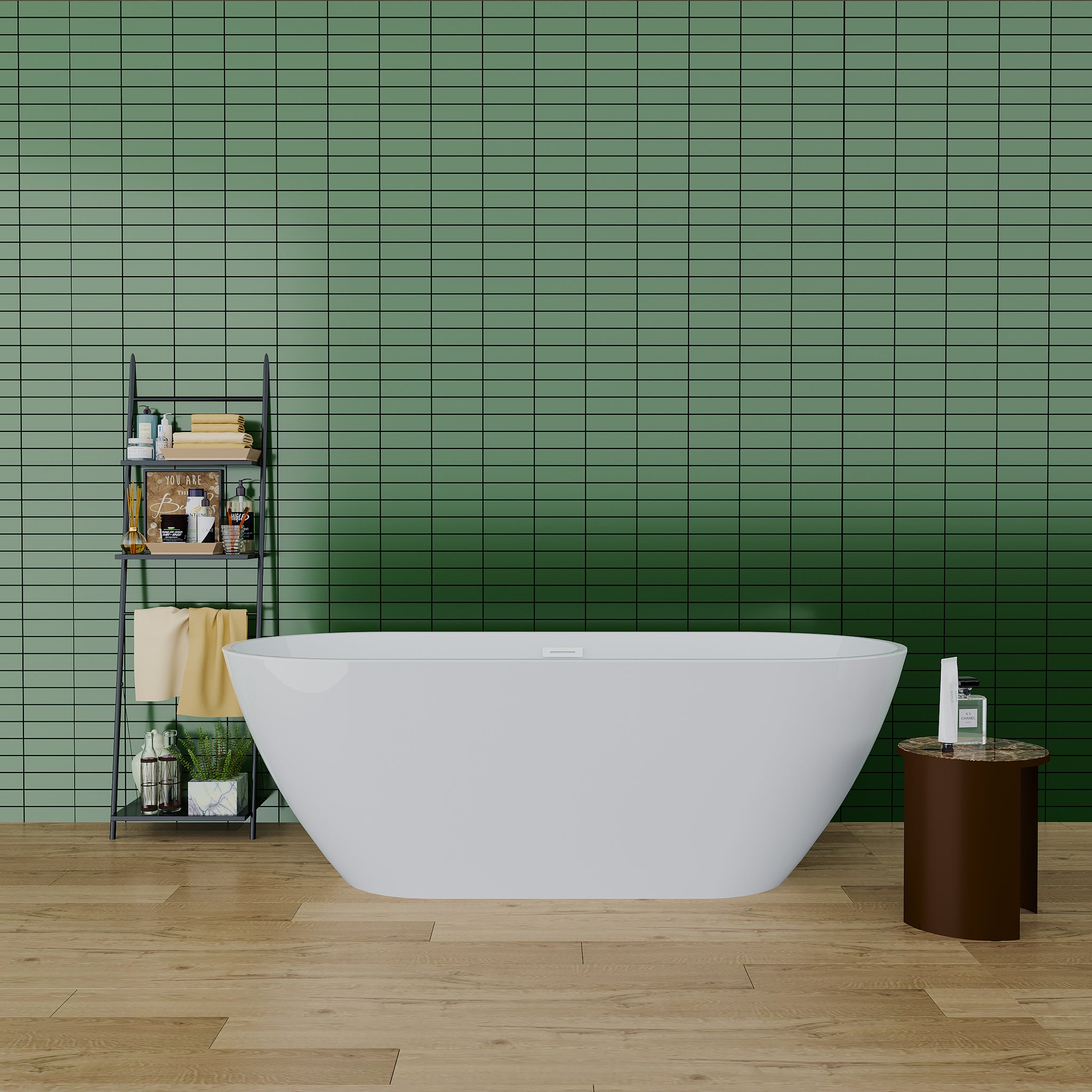 Sleek White Acrylic Freestanding Soaking Bathtub with