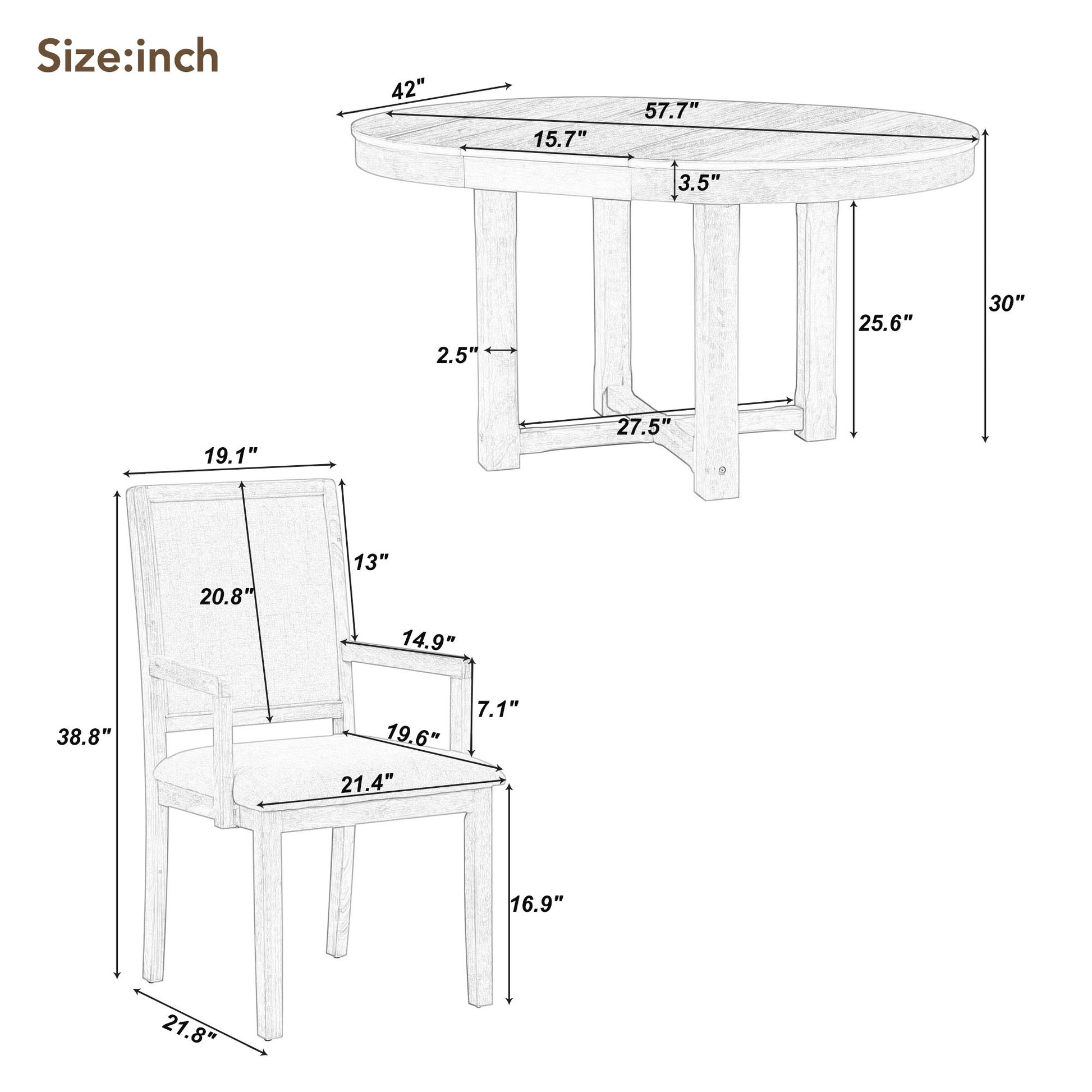 5 Piece Dining Table Set, Two Size Round To Oval Extendable Butterfly Leaf Wood Dining Table And 4 Upholstered Dining Chairs With Armrests Brown White Brown White Solid Wood Mdf