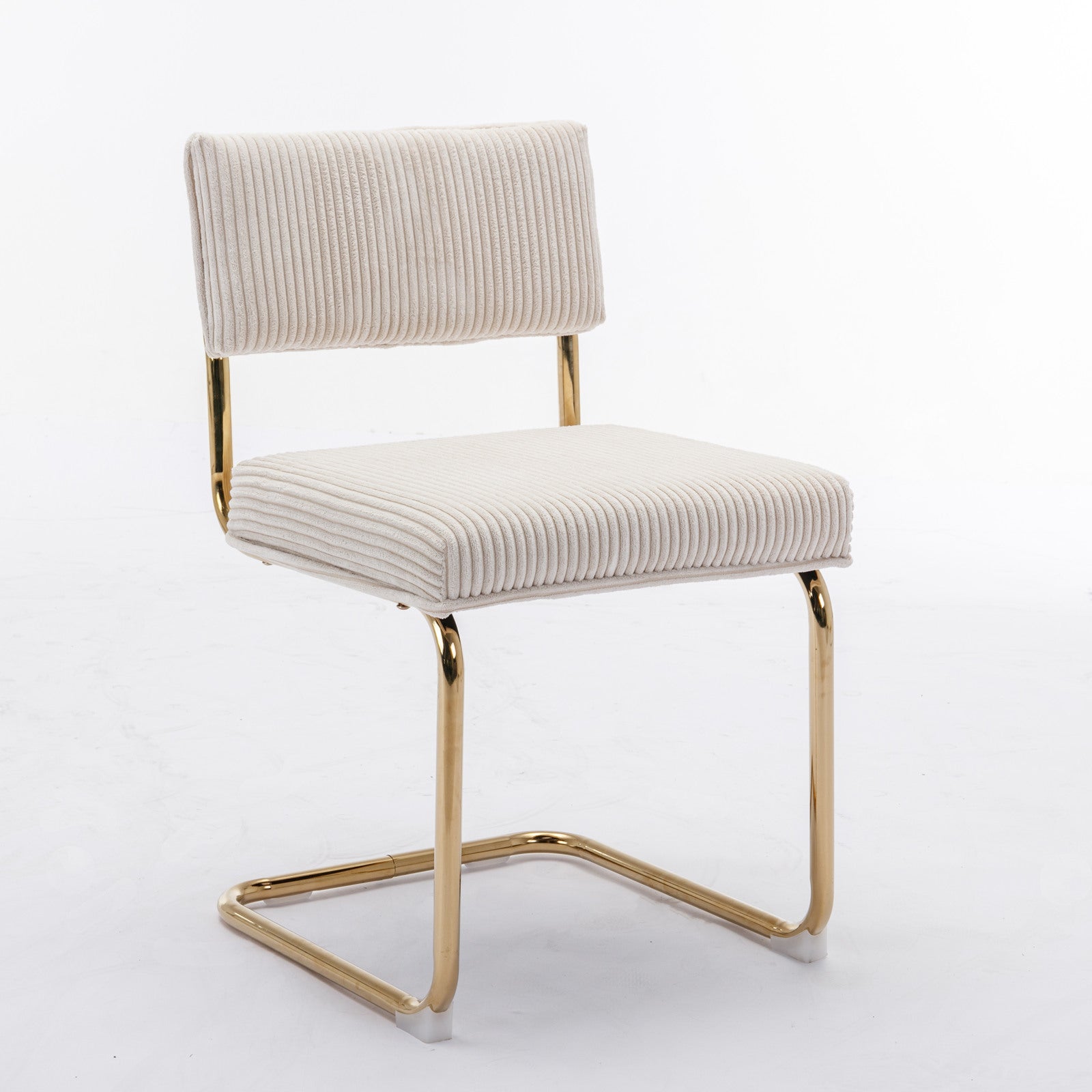 Modern Dining Chairs With Corduroy Fabric,Gold Metal Base, Accent Armless Kitchen Chairs With Channel Tufting, Side Chairs, Set Of 2, Beige Beige Foam Corduroy