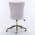 Office Chair,Velvet Upholstered Tufted Button Home Office Chair With Golden Metal Base,Adjustable Desk Chair Swivel Office Chair Beige Beige Velvet