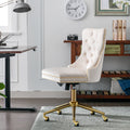 Office Chair,Velvet Upholstered Tufted Button Home Office Chair With Golden Metal Base,Adjustable Desk Chair Swivel Office Chair Beige Beige Velvet