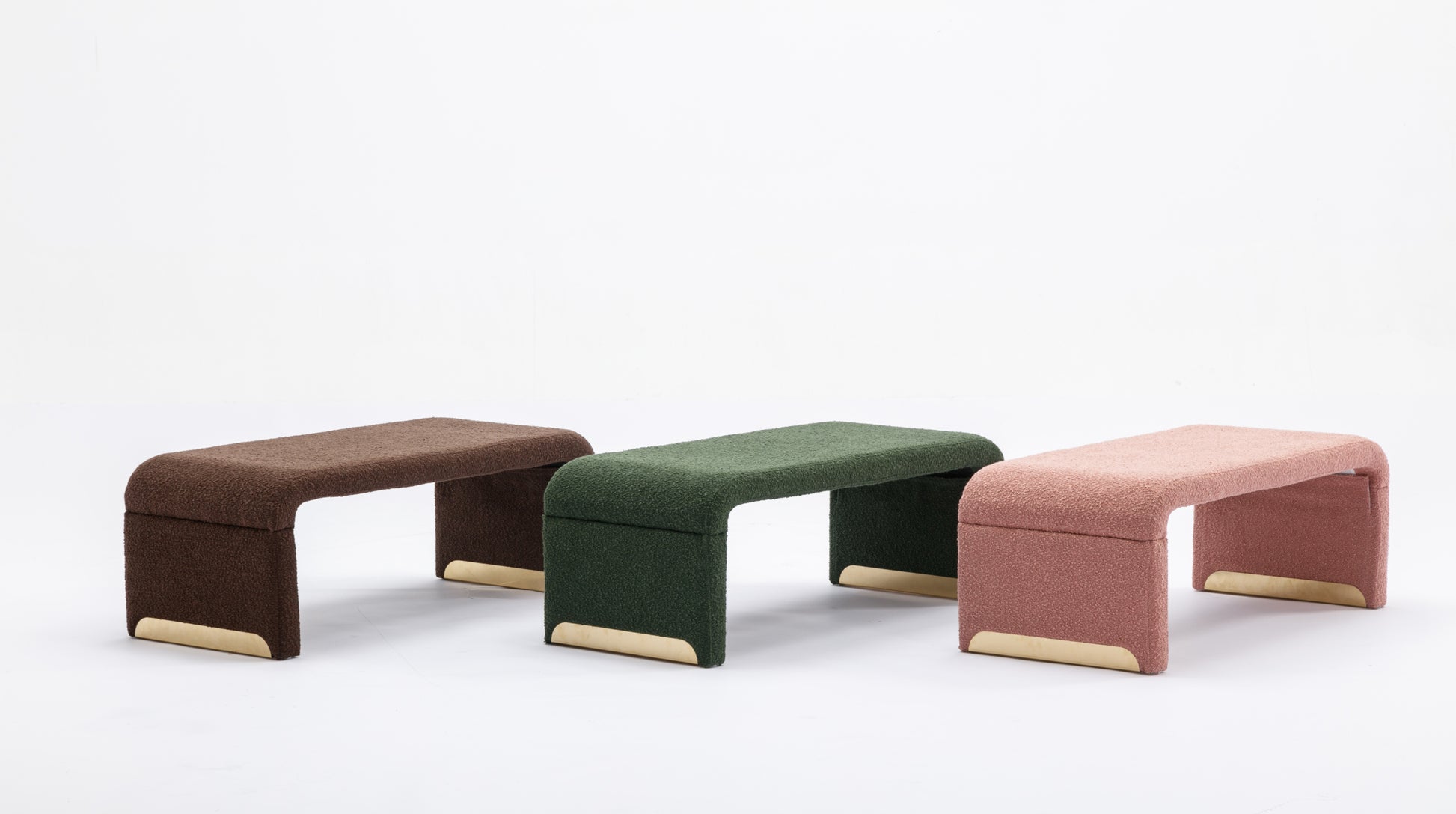 Boucle Fabric Loveseat Ottoman Footstool Bedroom Bench Shoe Bench With Gold Metal Legs,Coffee Brown Brown Foam Boucle