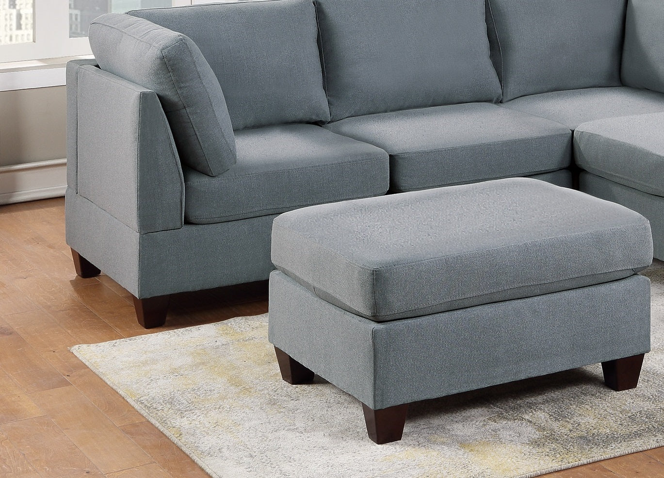 Living Room Furniture Cocktail Ottoman Grey Linen Like Fabric 1Pc Plush Ottoman Wooden Legs Grey Primary Living Space Grey Solid Contemporary,Modern,Transitional Fabric