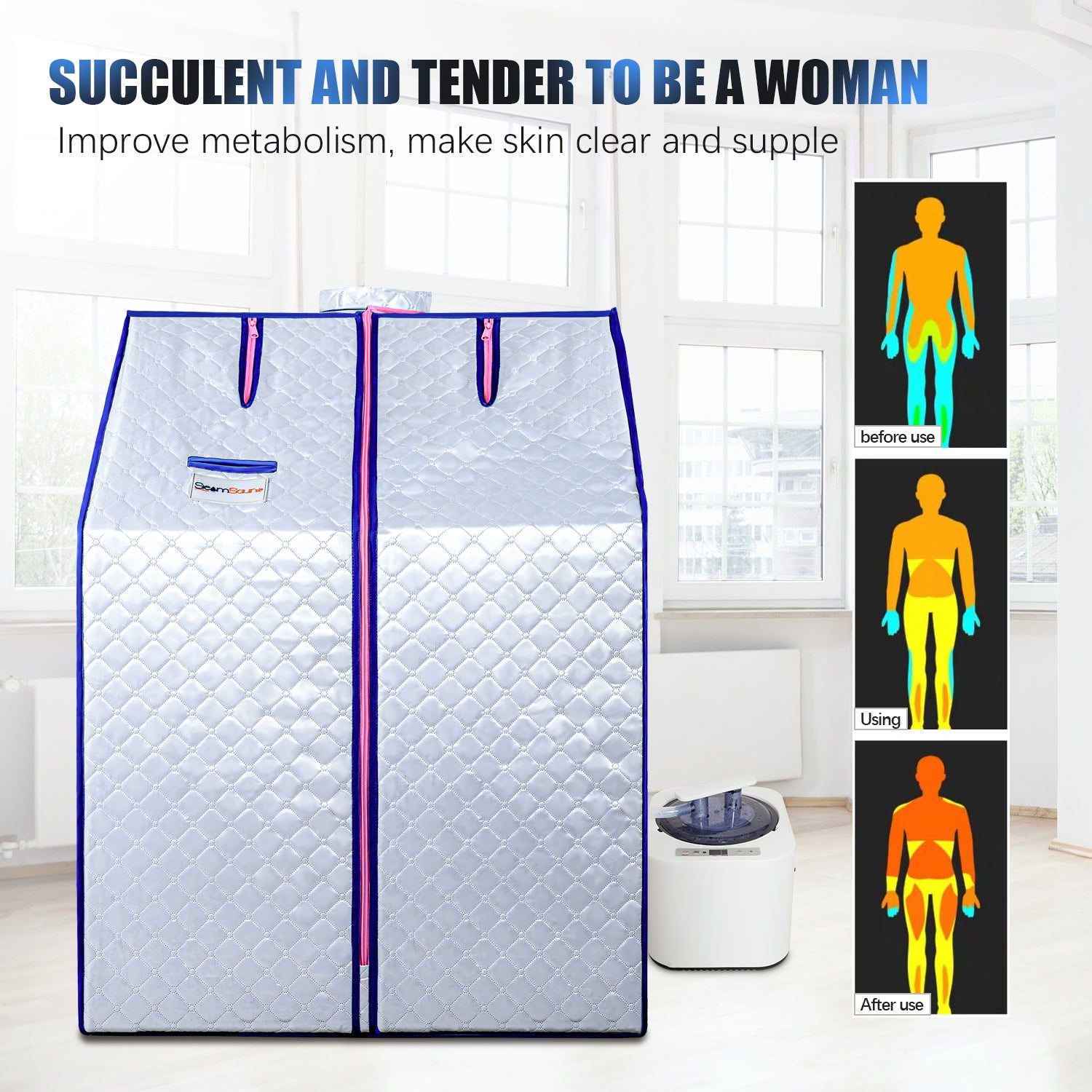 Sojourner Portable Sauna For Home Steam Sauna Tent, Personal Sauna Sauna Heater, Tent, Chair, Remote Included For Home Sauna Enjoy Your Own Personal Spa Silver Cotton Cotton