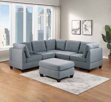 Modular Sectional 6Pc Set Living Room Furniture Corner Sectional Couch Grey Linen Like Fabric 3X Corner Wedge 2X Armless Chairs And 1X Ottoman Grey Wood Primary Living Space Cushion Back Modern,Transitional Modular Fabric 6 Seat