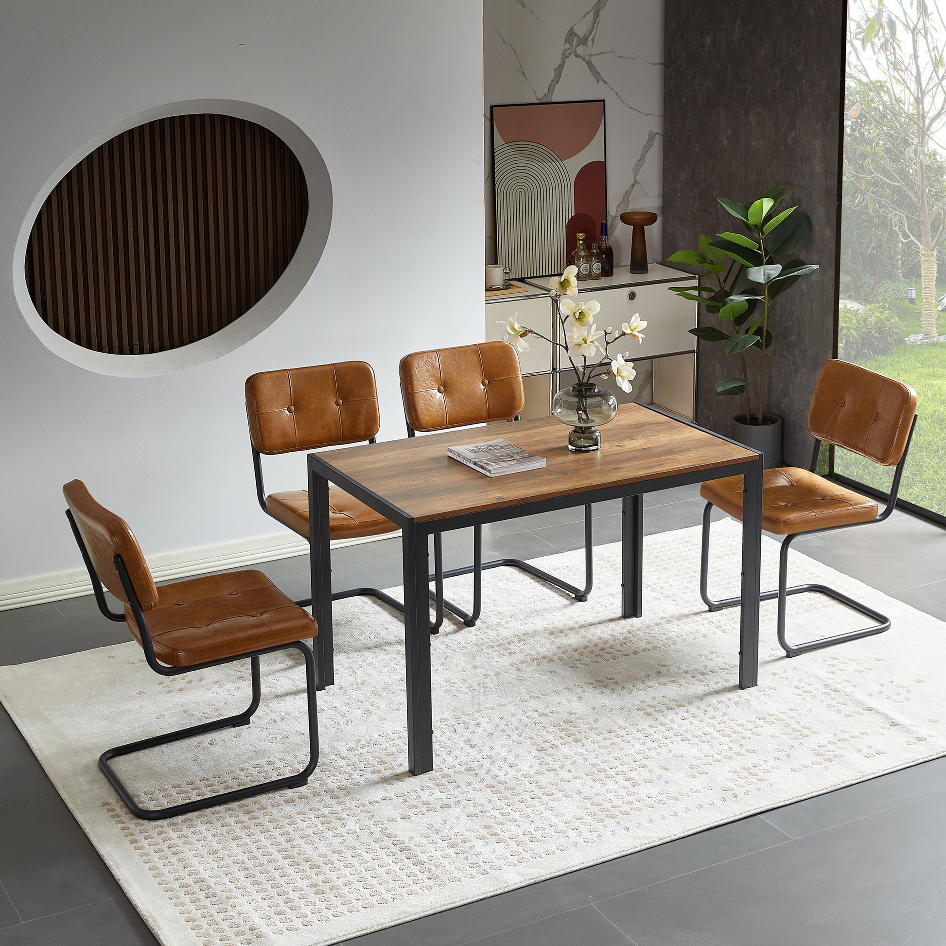 Brown Modern Simple Style Dining Chair Pu Leather Black Metal Pipe Dining Room Furniture Chair Set Of 2 Brown Pu Leather