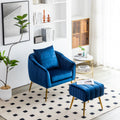 Velvet Accent Chair With Ottoman, Modern Tufted Barrel Chair Ottoman Set For Living Room Bedroom, Golden Finished, Blue Blue Foam Velvet