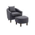Coolmore Accent Chair With Ottoman, Mid Century Modern Barrel Chair Upholstered Club Tub Round Arms Chair For Living Room Dark Gray Linen