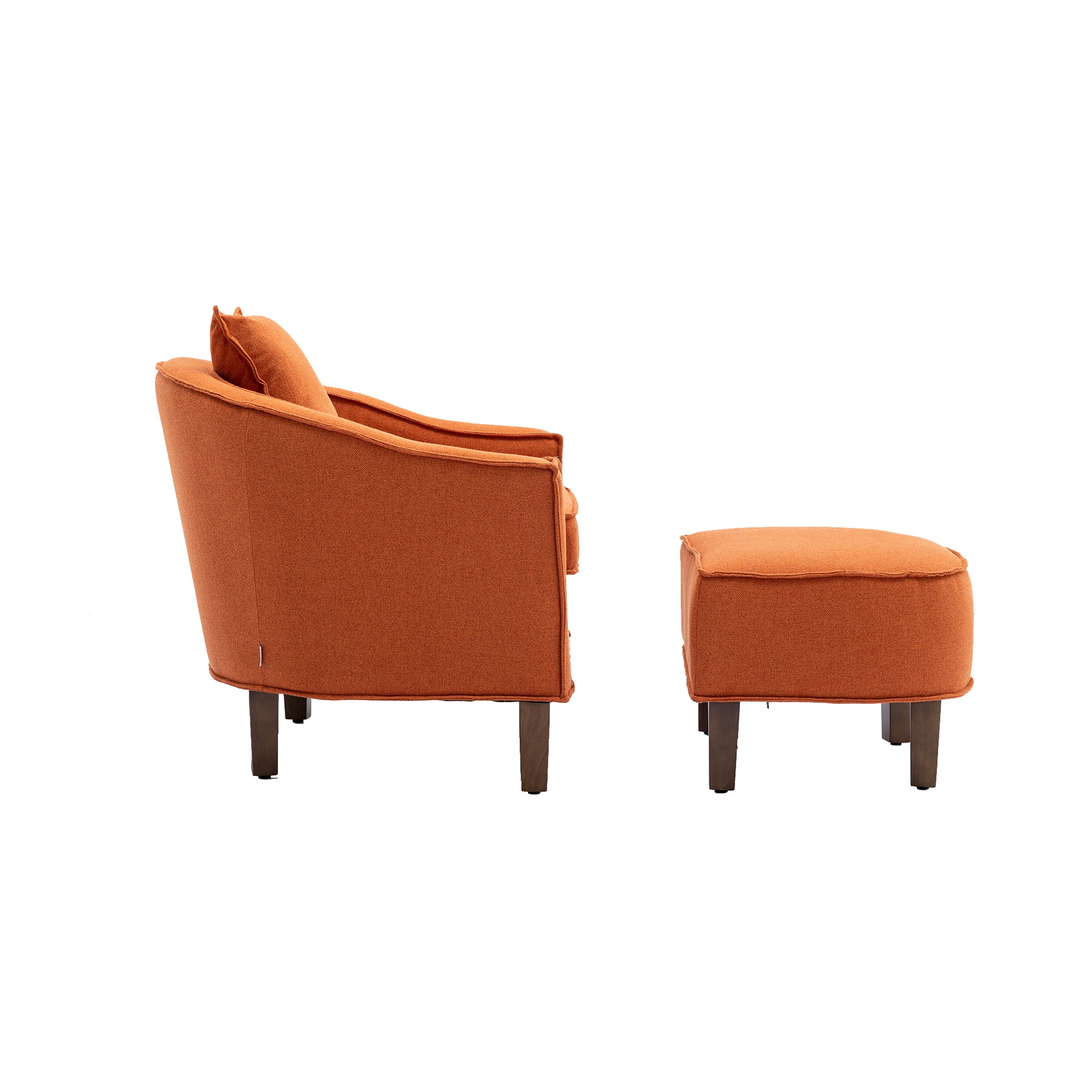 Coolmore Accent Chair With Ottoman, Mid Century Modern Barrel Chair Upholstered Club Tub Round Arms Chair For Living Room Orange Linen