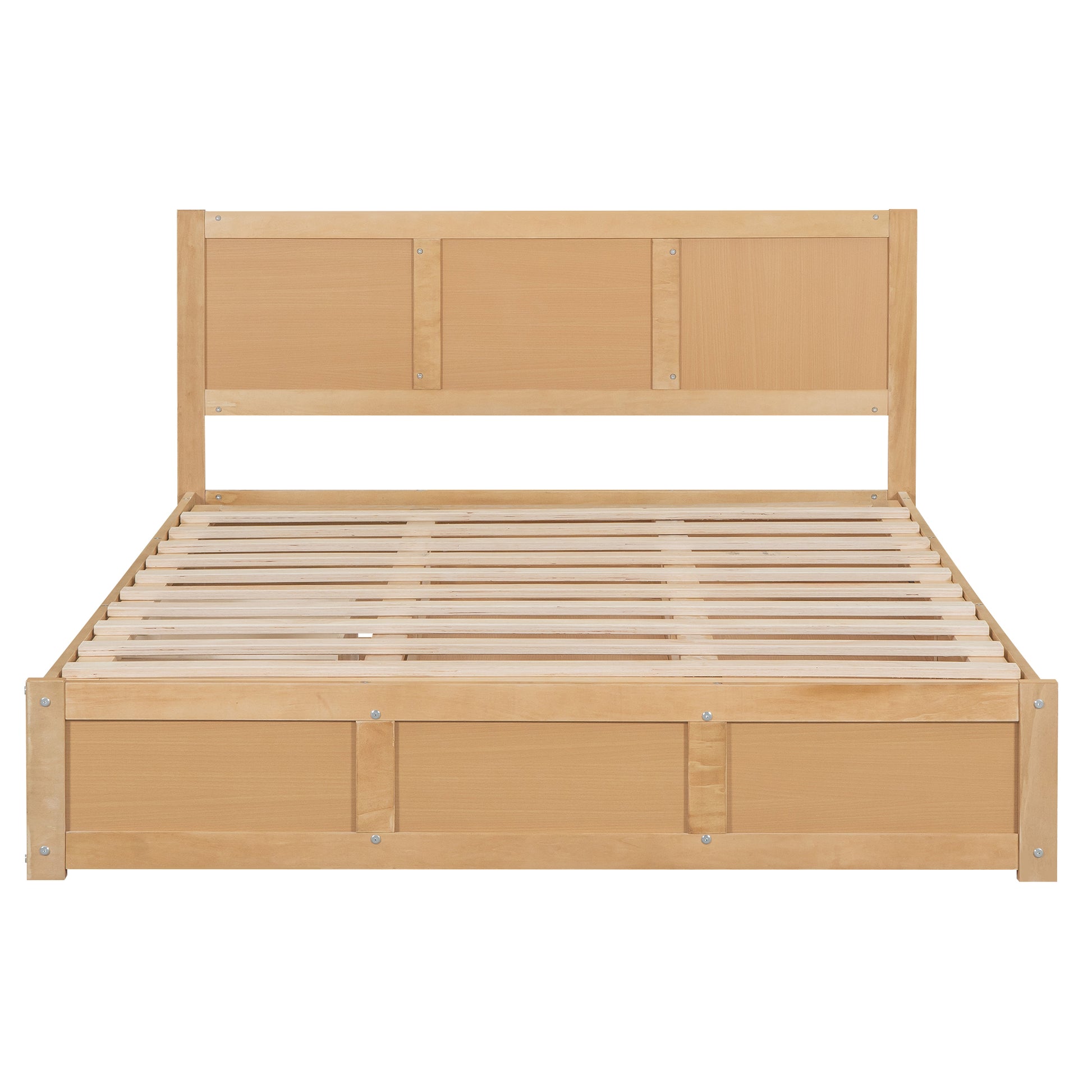 Queen Size Wood Platform Bed With Underneath Storage And 2 Drawers, Wood Color Box Spring Not Required Queen Natural Wood Bedroom Bed Frame Solid Wood Mdf