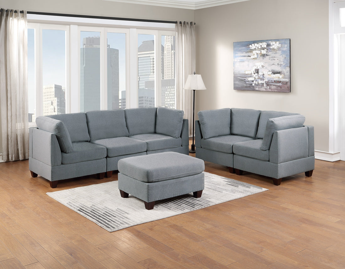 Modular Sofa Set 6Pc Set Living Room Furniture Sofa Loveseat Couch Grey Linen Like Fabric 4X Corner Wedge 1X Armless Chair And 1X Ottoman Grey Wood Primary Living Space Cushion Back Modern,Transitional Modular Fabric 6 Seat