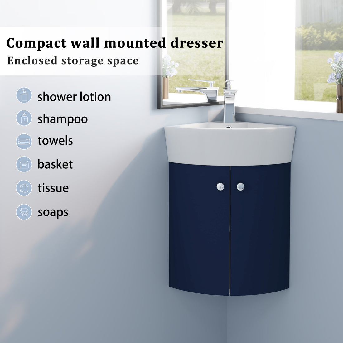 Corner Bathroom Vanity Sink Combo For Small Space Wall Mounted Cabinet Set, Ceramic Sink Bvc05316Nb Navy Blue 2 Bathroom Wall Mounted Modern Plywood