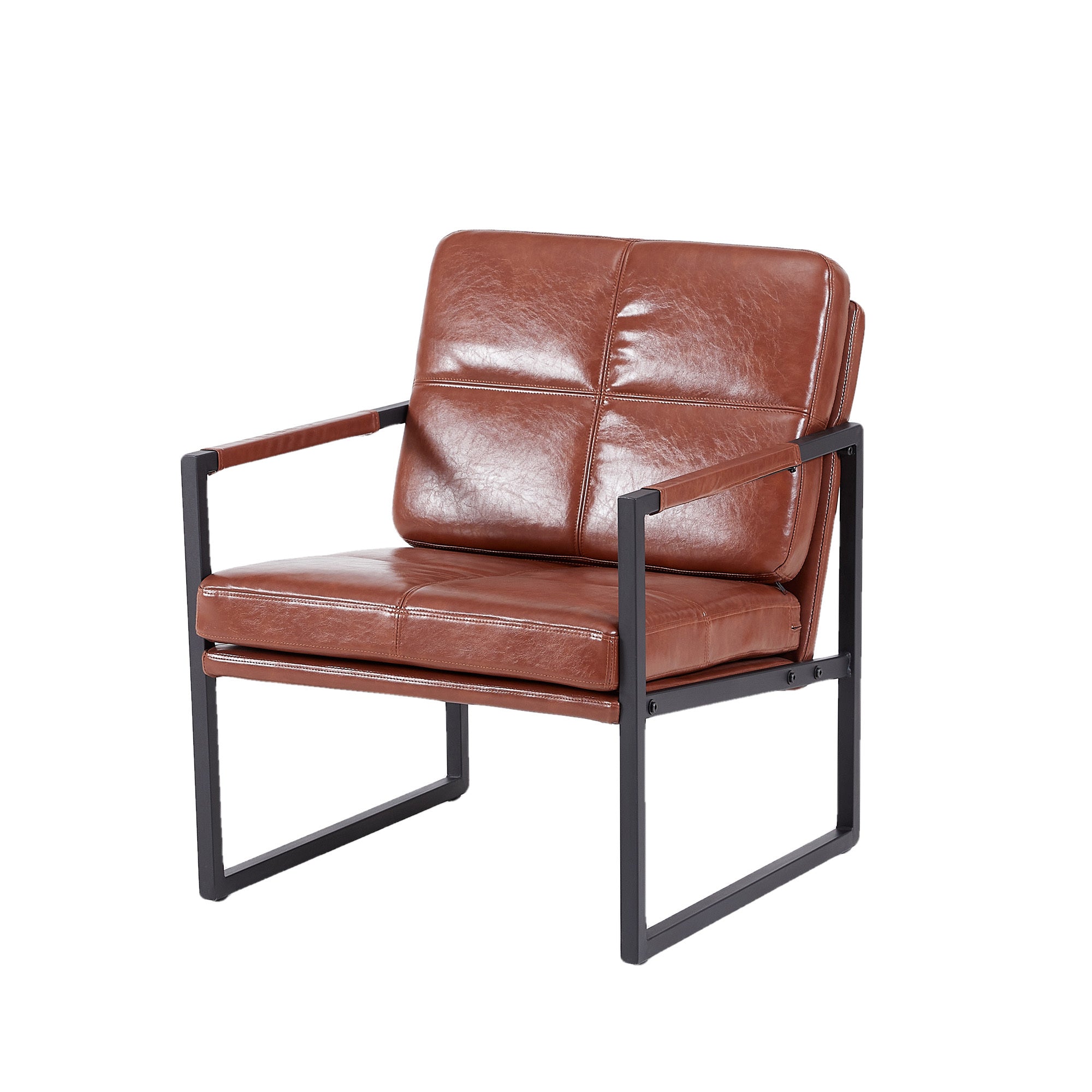 Red Brown Pu Leather Leisure Black Metal Frame Recliner Chair For Living Room And Bedroom Furniture Brown Pu Leather