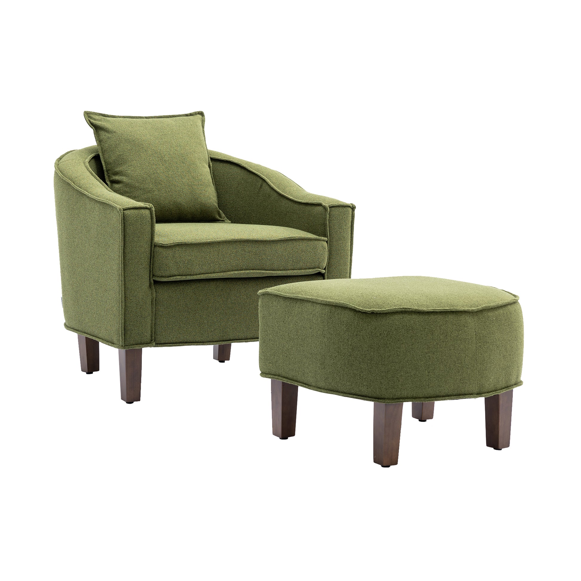 Coolmore Accent Chair With Ottoman, Mid Century Modern Barrel Chair Upholstered Club Tub Round Arms Chair For Living Room Olive Linen