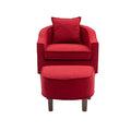 Coolmore Accent Chair With Ottoman, Mid Century Modern Barrel Chair Upholstered Club Tub Round Arms Chair For Living Room Red Linen