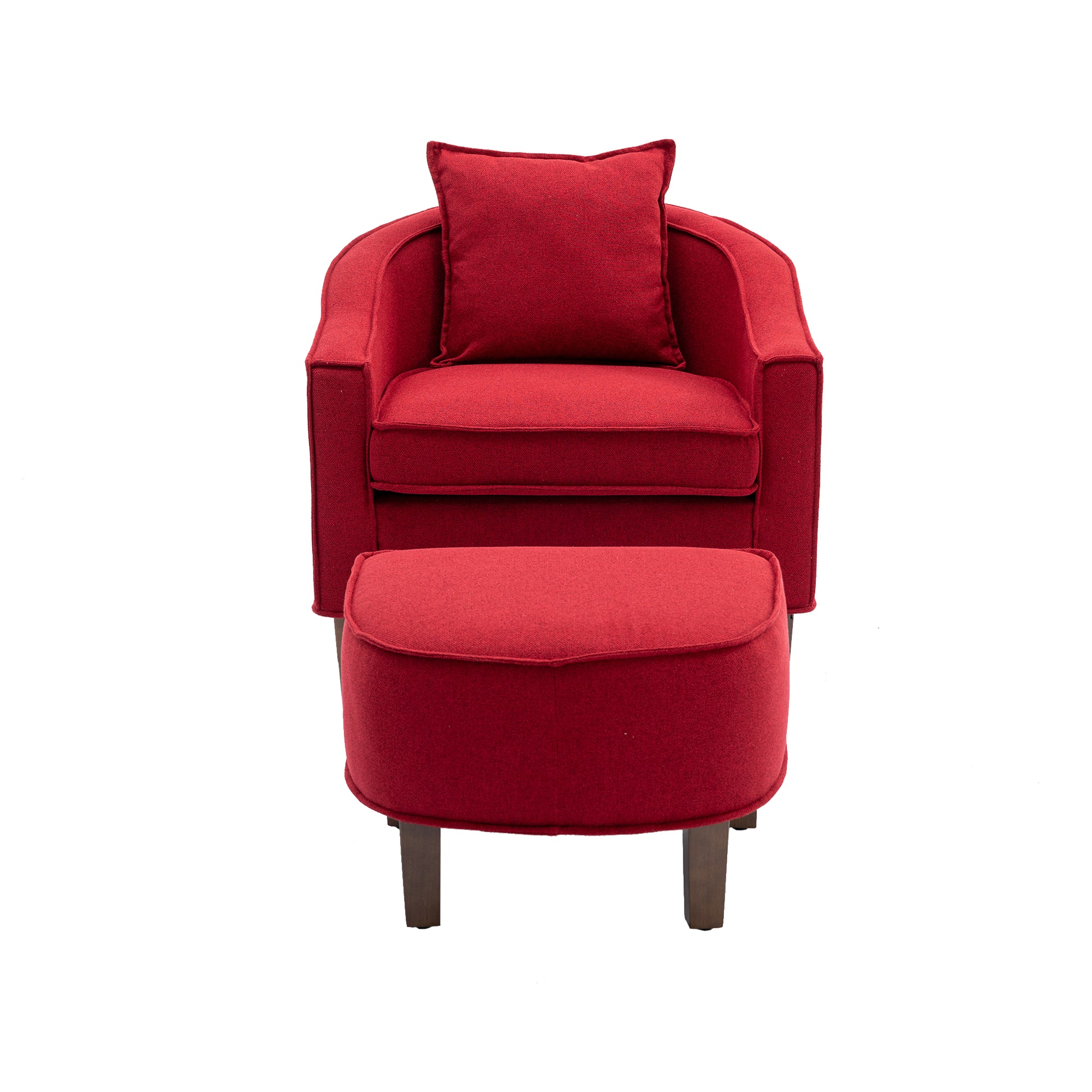 Coolmore Accent Chair With Ottoman, Mid Century Modern Barrel Chair Upholstered Club Tub Round Arms Chair For Living Room Red Linen