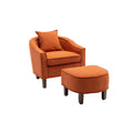 Coolmore Accent Chair With Ottoman, Mid Century Modern Barrel Chair Upholstered Club Tub Round Arms Chair For Living Room Orange Linen