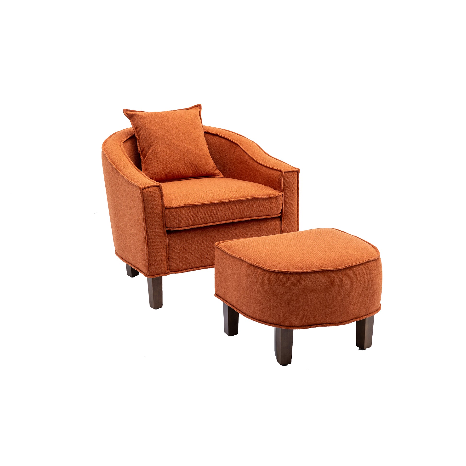 Coolmore Accent Chair With Ottoman, Mid Century Modern Barrel Chair Upholstered Club Tub Round Arms Chair For Living Room Orange Linen