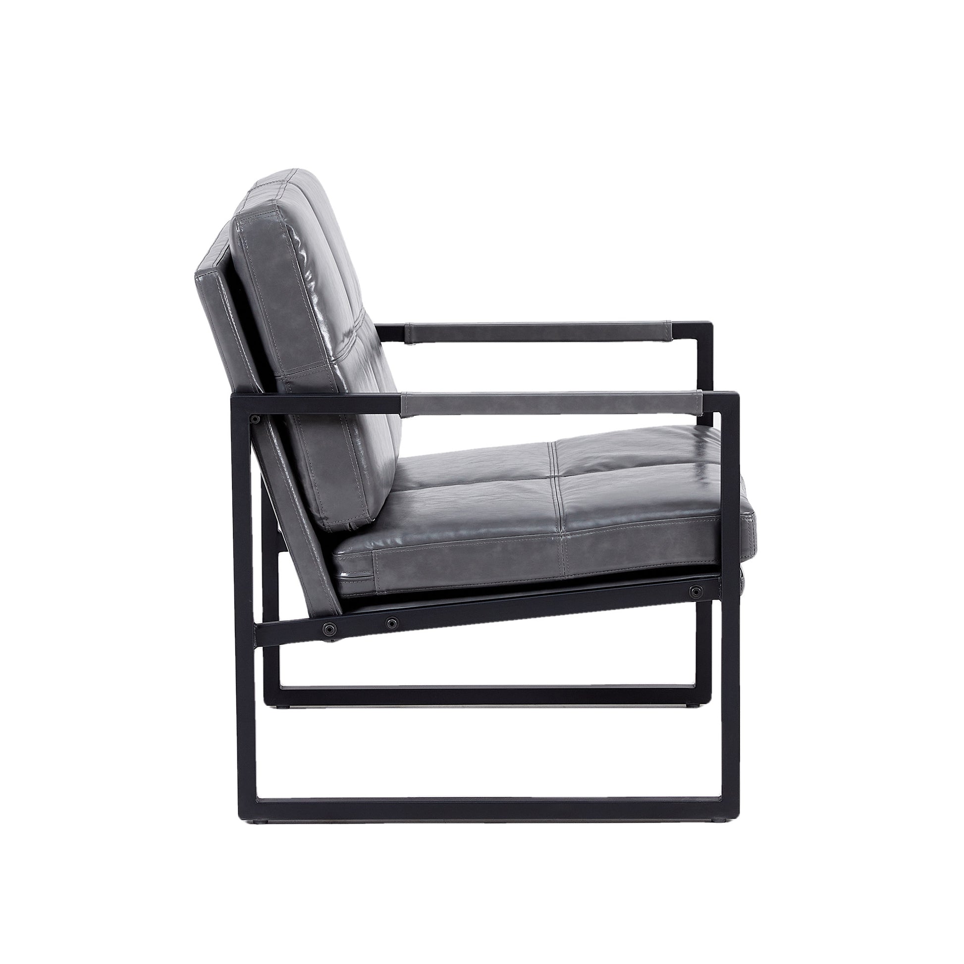 Light Grey Pu Leather Leisure Black Metal Frame Recliner Chair For Living Room And Bedroom Furniture Light Grey Pu Leather