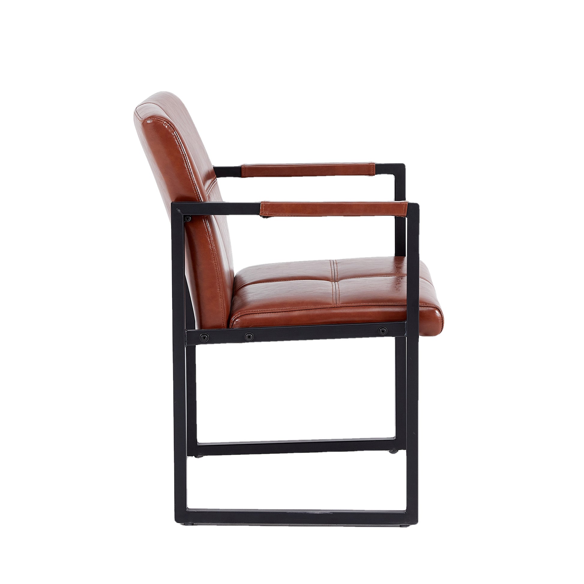 Brown Modern European Style Dining Chair Pu Leather Black Metal Pipe Dining Room Furniture Chair Set Of 2 Brown Pu Leather