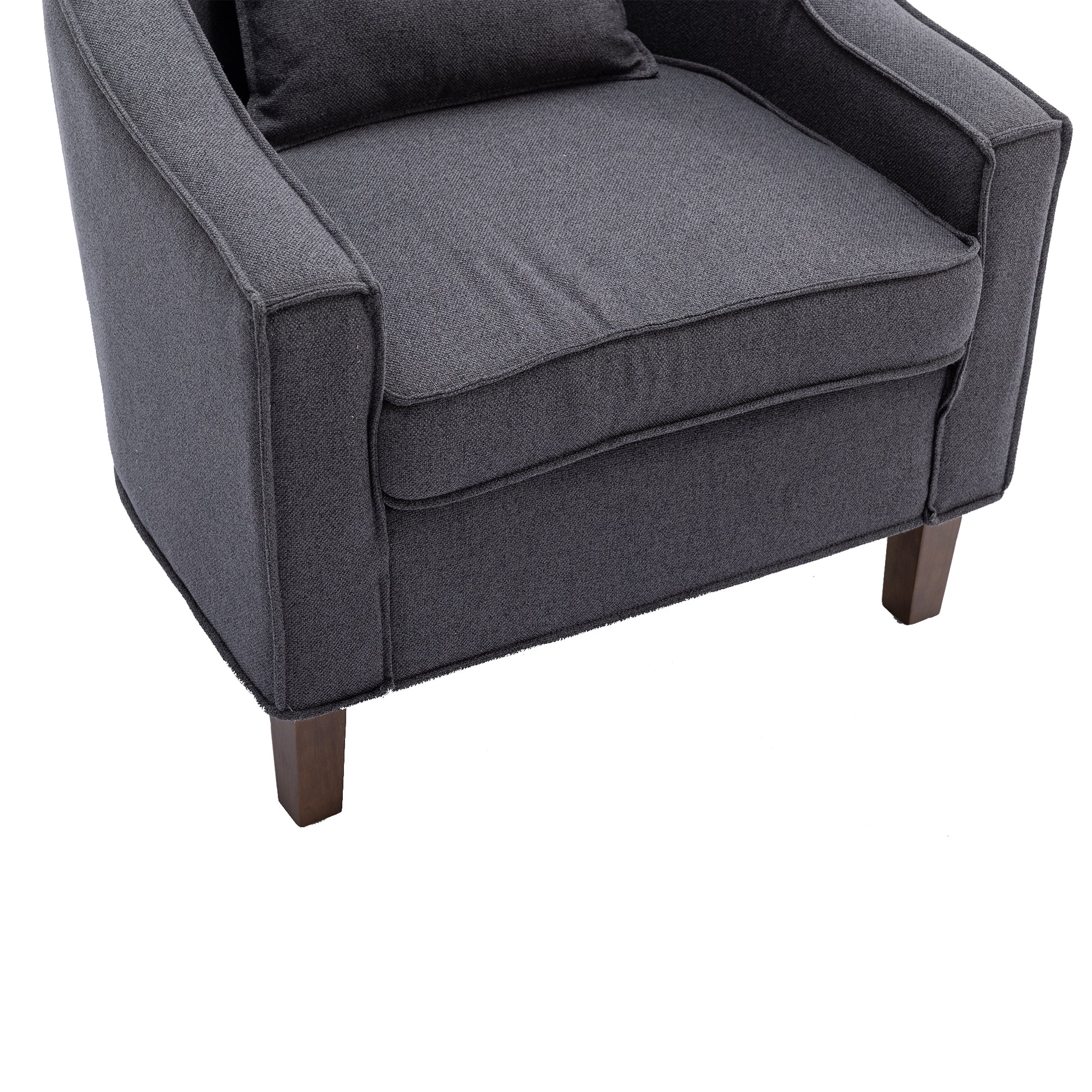 Coolmore Accent Chair With Ottoman, Mid Century Modern Barrel Chair Upholstered Club Tub Round Arms Chair For Living Room Dark Gray Linen