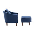 Coolmore Accent Chair With Ottoman, Mid Century Modern Barrel Chair Upholstered Club Tub Round Arms Chair For Living Room Navy Linen