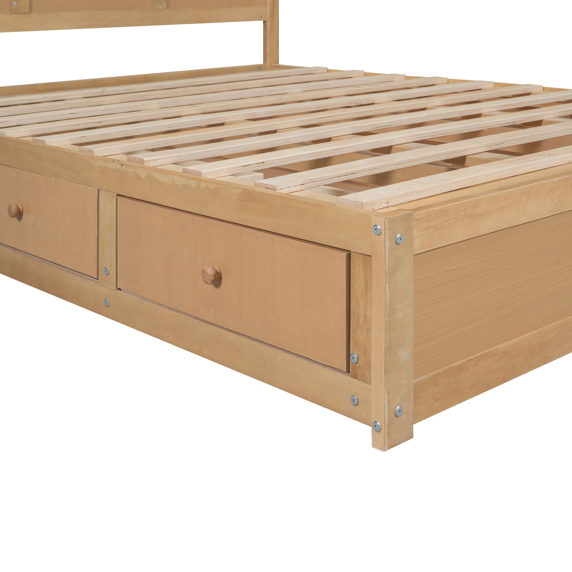 Queen Size Wood Platform Bed With Underneath Storage And 2 Drawers, Wood Color Box Spring Not Required Queen Natural Wood Bedroom Bed Frame Solid Wood Mdf