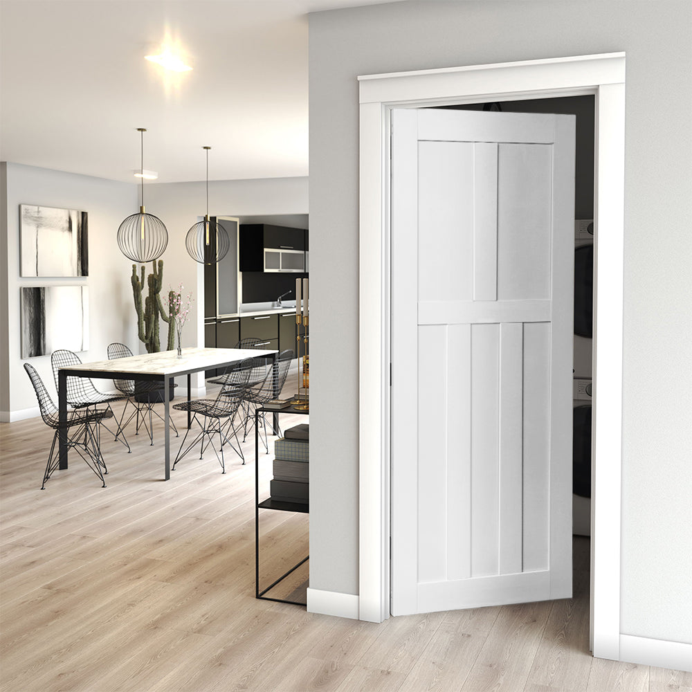 32" X 84" Five Panel Real Primed Door Slab, Diy Panel Door, Modern Interior Barn Door, Moisture Proof, Anti Deformation, Pre Drilled Ready To Assemble, Suitable For Pre Hung And Barn Door White Mdf