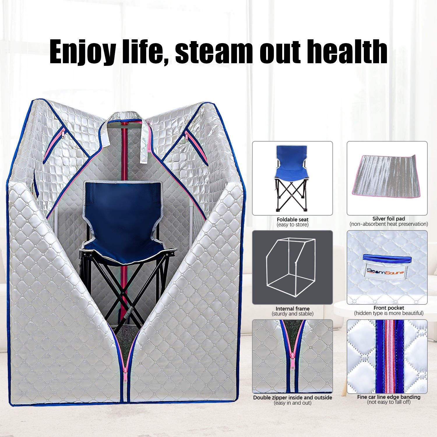 Sojourner Portable Sauna For Home Steam Sauna Tent, Personal Sauna Sauna Heater, Tent, Chair, Remote Included For Home Sauna Enjoy Your Own Personal Spa Silver Cotton Cotton