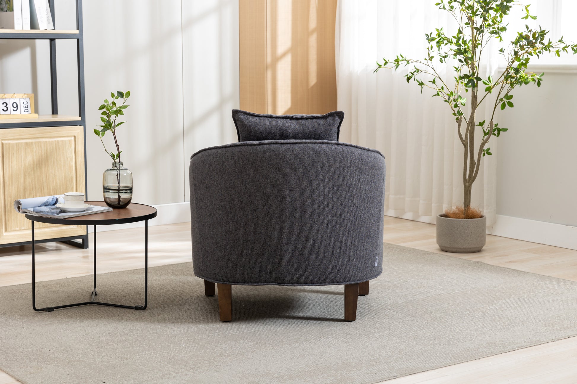 Coolmore Accent Chair With Ottoman, Mid Century Modern Barrel Chair Upholstered Club Tub Round Arms Chair For Living Room Dark Gray Linen