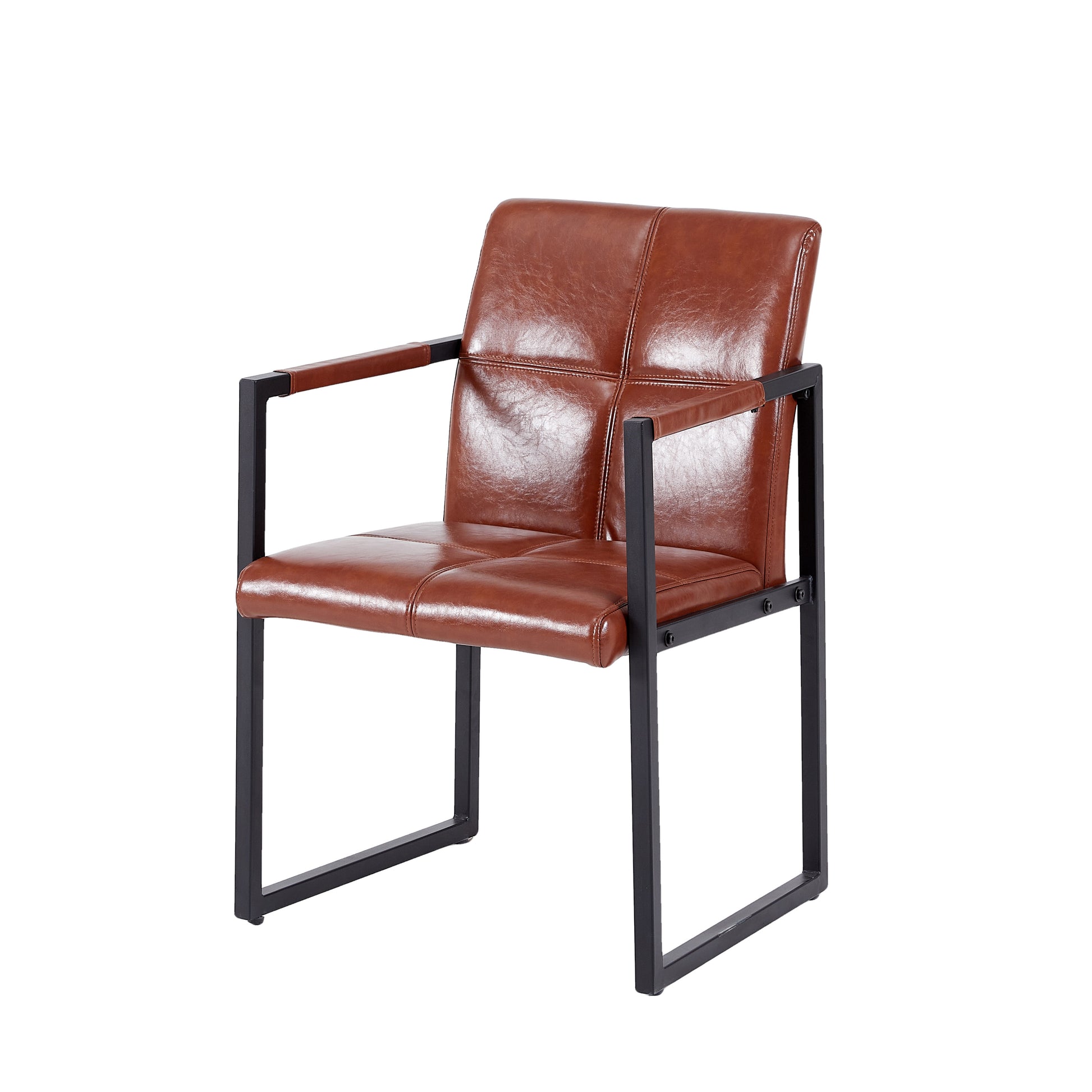 Brown Modern European Style Dining Chair Pu Leather Black Metal Pipe Dining Room Furniture Chair Set Of 2 Brown Pu Leather