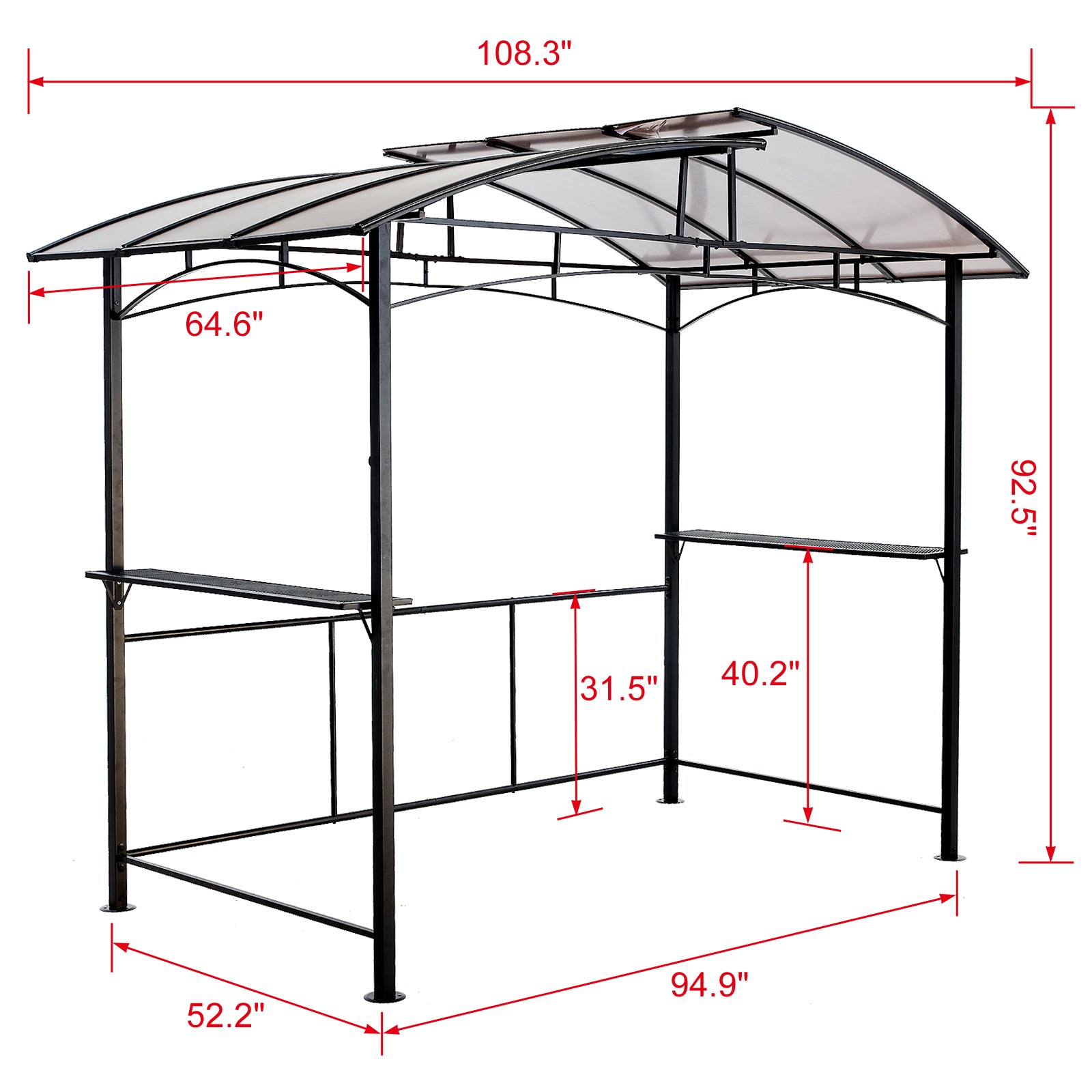 Grill Gazebo 8X5Ft,Outdoor Patio Canopy,Bbq Shelter With Steel Hardtop And Side Shelves Black Steel