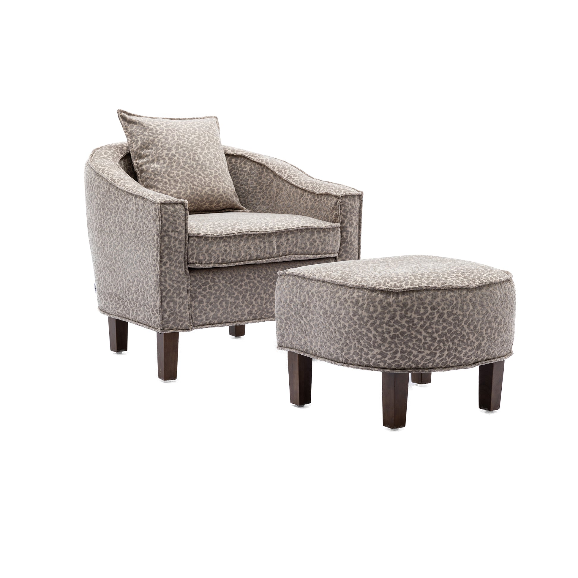 Coolmore Accent Chair With Ottoman, Mid Century Modern Barrel Chair Upholstered Club Tub Round Arms Chair For Living Room Leopard Gray Chenille