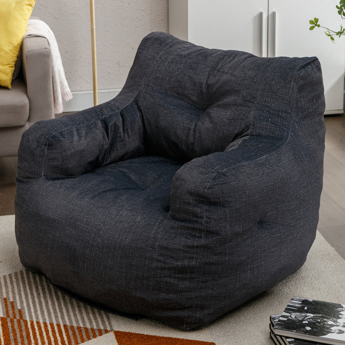 010 Soft Velvet Fabric Bean Bag Chair Filled With Memory Sponge,Dark Gray Dark Gray Velvet Primary Living Space Soft Modern Foam Velvet