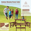 6 Person Circular Outdoor Wooden Picnic Table For Patio, Backyard, Garden, Diy W 3 Built In Benches, 1720Lb Capacity Brown Brown Solid Wood