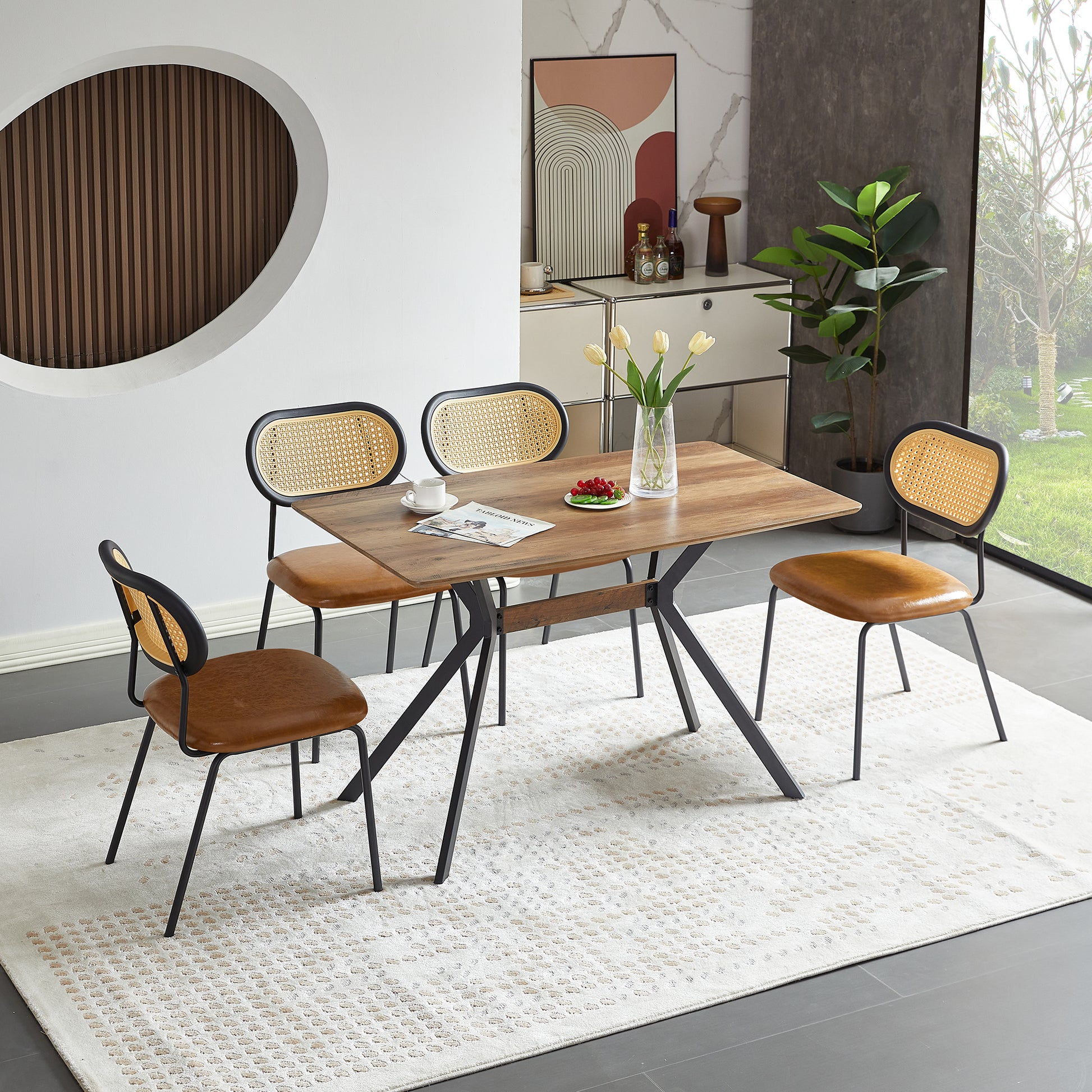 Brown Modern Simple Style Dining Chair Pu Leather Black Metal Pipe Pp Back Dining Room Furniture Chair Set Of 4 Brown Pu Leather