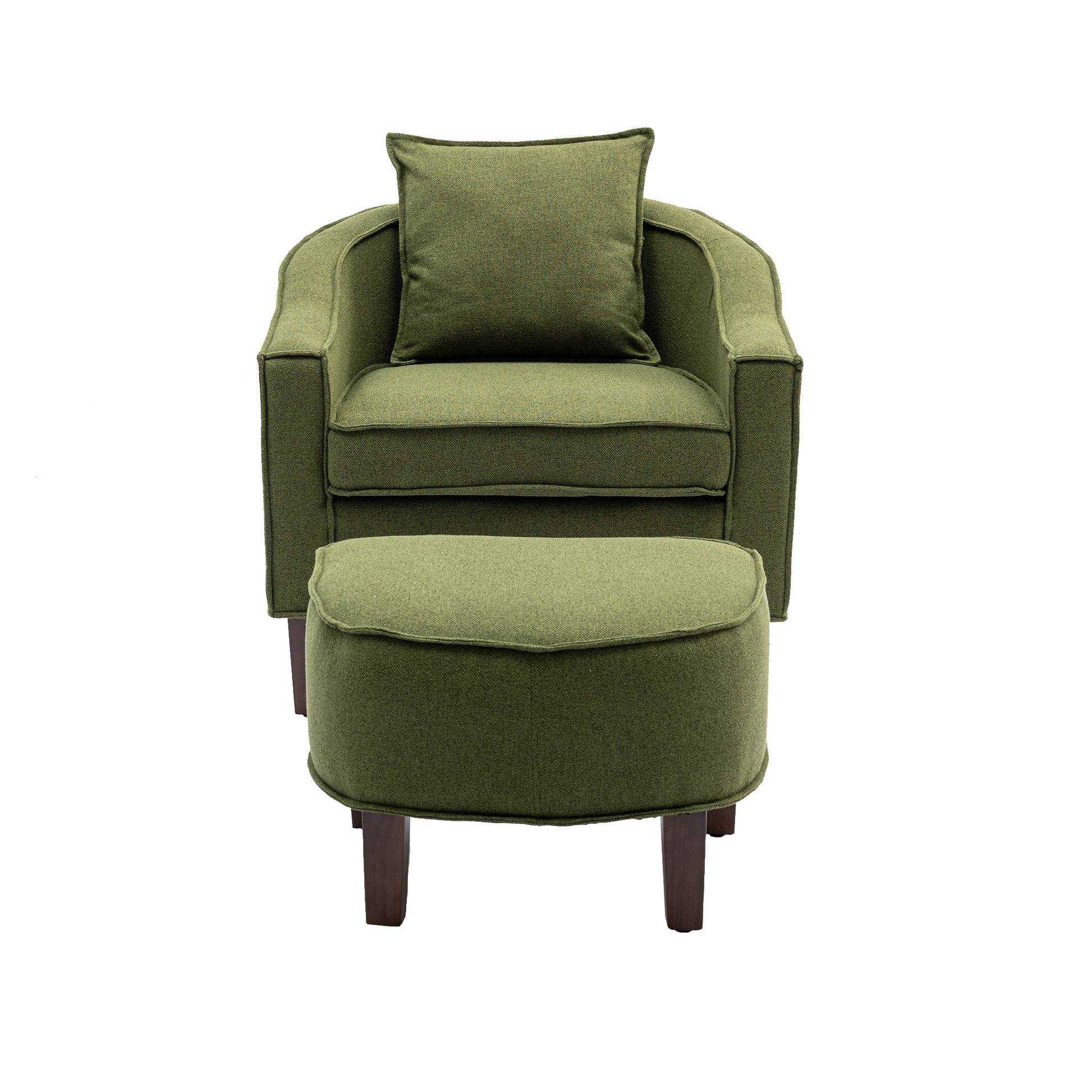 Coolmore Accent Chair With Ottoman, Mid Century Modern Barrel Chair Upholstered Club Tub Round Arms Chair For Living Room Olive Linen