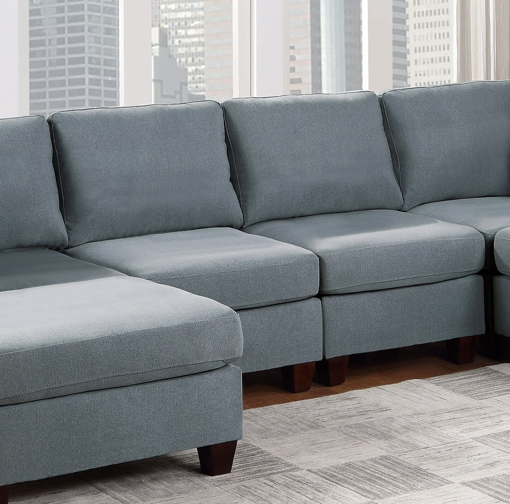 Modular Sectional 6Pc Set Living Room Furniture U Sectional Couch Grey Linen Like Fabric 2X Corner Wedge 2X Armless Chairs And 2X Ottomans Grey Wood Primary Living Space Cushion Back Modern,Transitional Modular Fabric 6 Seat