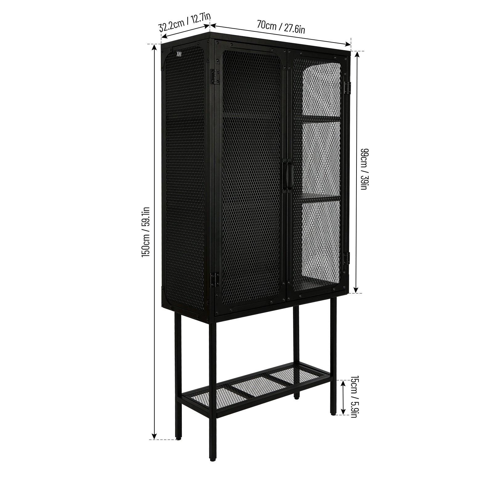 Elegant Industrial Floor Cabinet With 2 Mesh