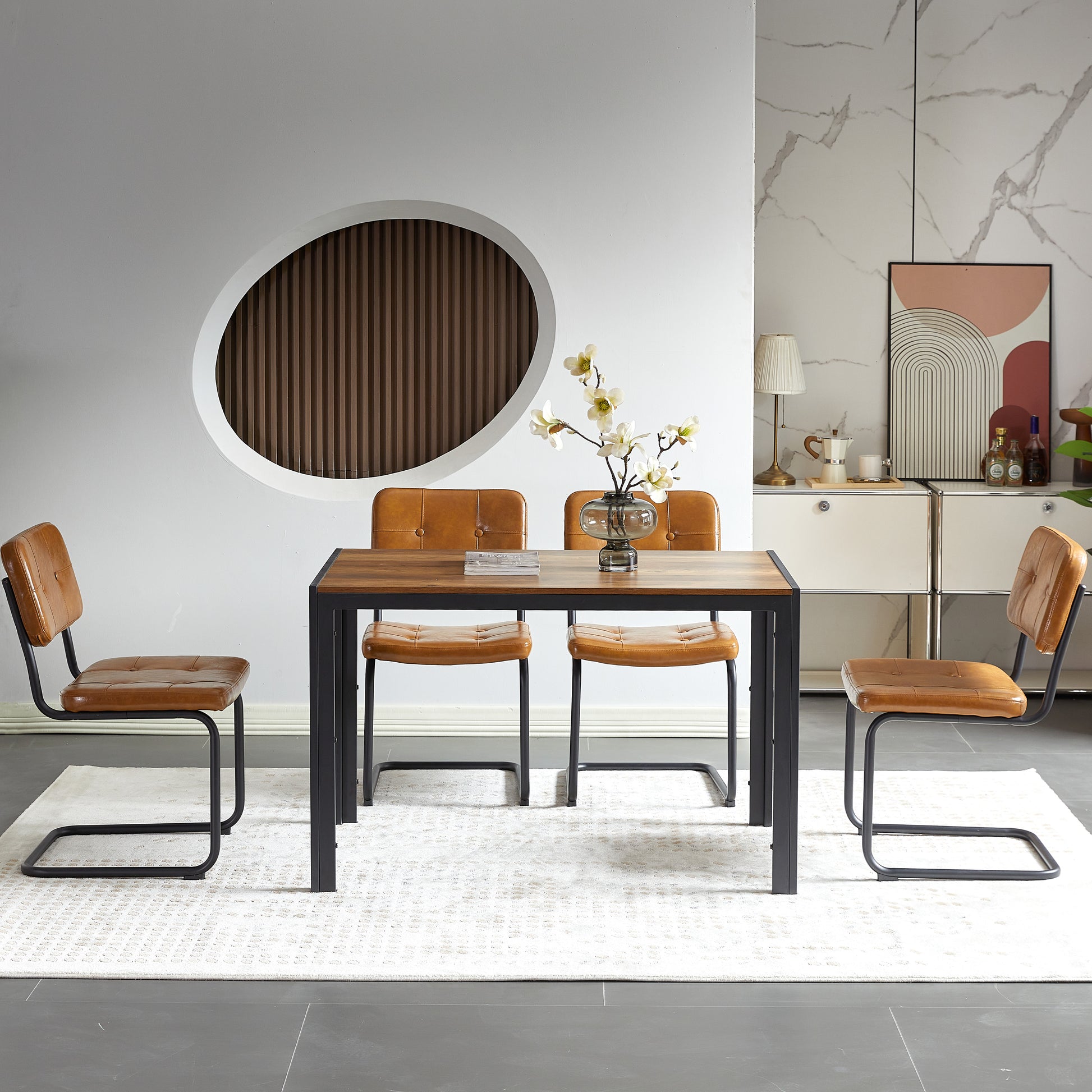 Brown Modern Simple Style Dining Chair Pu Leather Black Metal Pipe Dining Room Furniture Chair Set Of 2 Brown Pu Leather