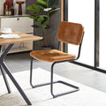 Brown Modern Simple Style Dining Chair Pu Leather Black Metal Pipe Dining Room Furniture Chair Set Of 2 Brown Pu Leather