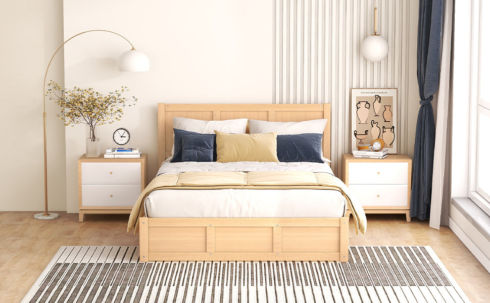 Full Size Wood Platform Bed With Underneath Storage And 2 Drawers, Wood Color Box Spring Not Required Full Natural Wood Bedroom Bed Frame Solid Wood Mdf