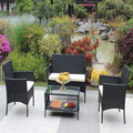 4 Pc Rattan Patio Furniture Set Outdoor Patio Cushioned Seat Wicker Sofa Beige Cushion Black Iron