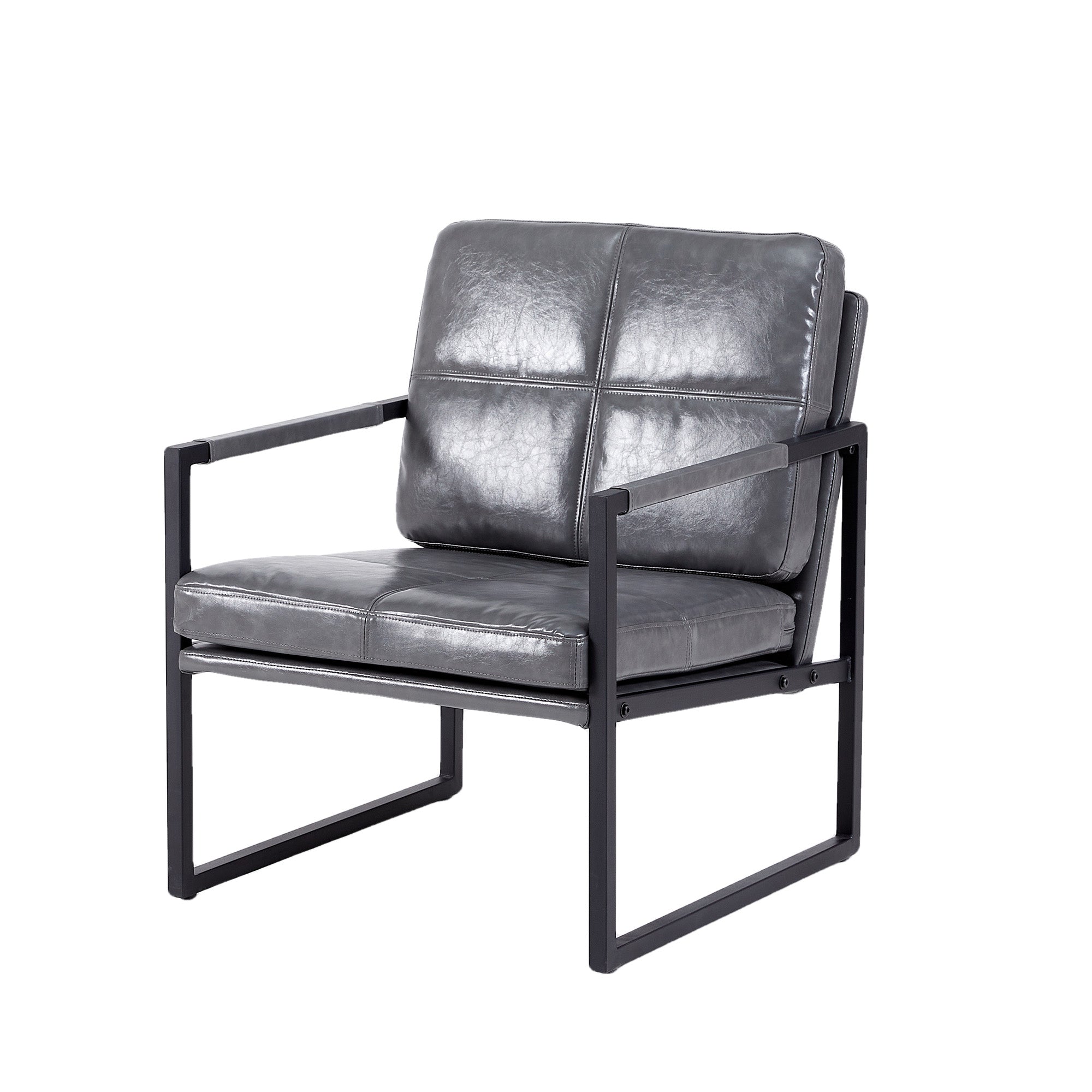 Light Grey Pu Leather Leisure Black Metal Frame Recliner Chair For Living Room And Bedroom Furniture Light Grey Pu Leather