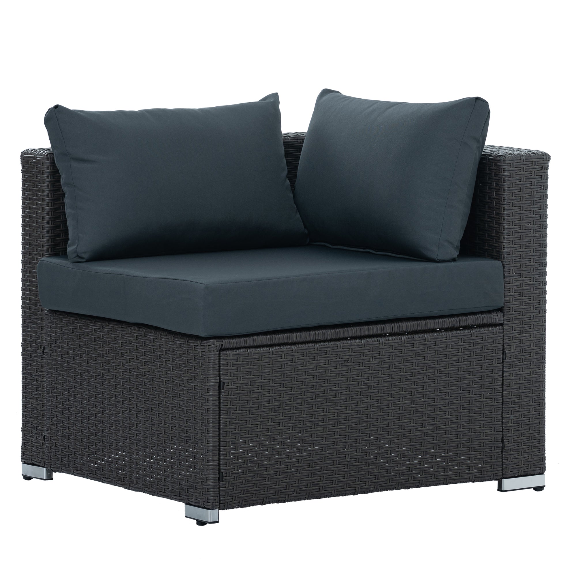 Patio Furniture, Outdoor Furniture, Seasonal Pe Wicker Furniture, 7 Set Wicker Furniture With Tempered Glass Coffee Table Dark Gray Pe Rattan Iron Waterproof Fabric