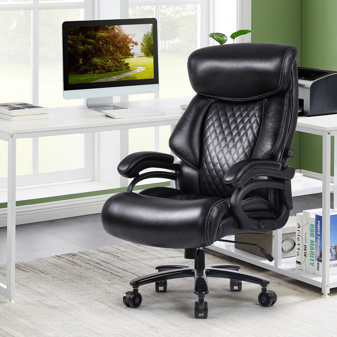 .Office Chair.Heavy and tall adjustable black-foam-pu