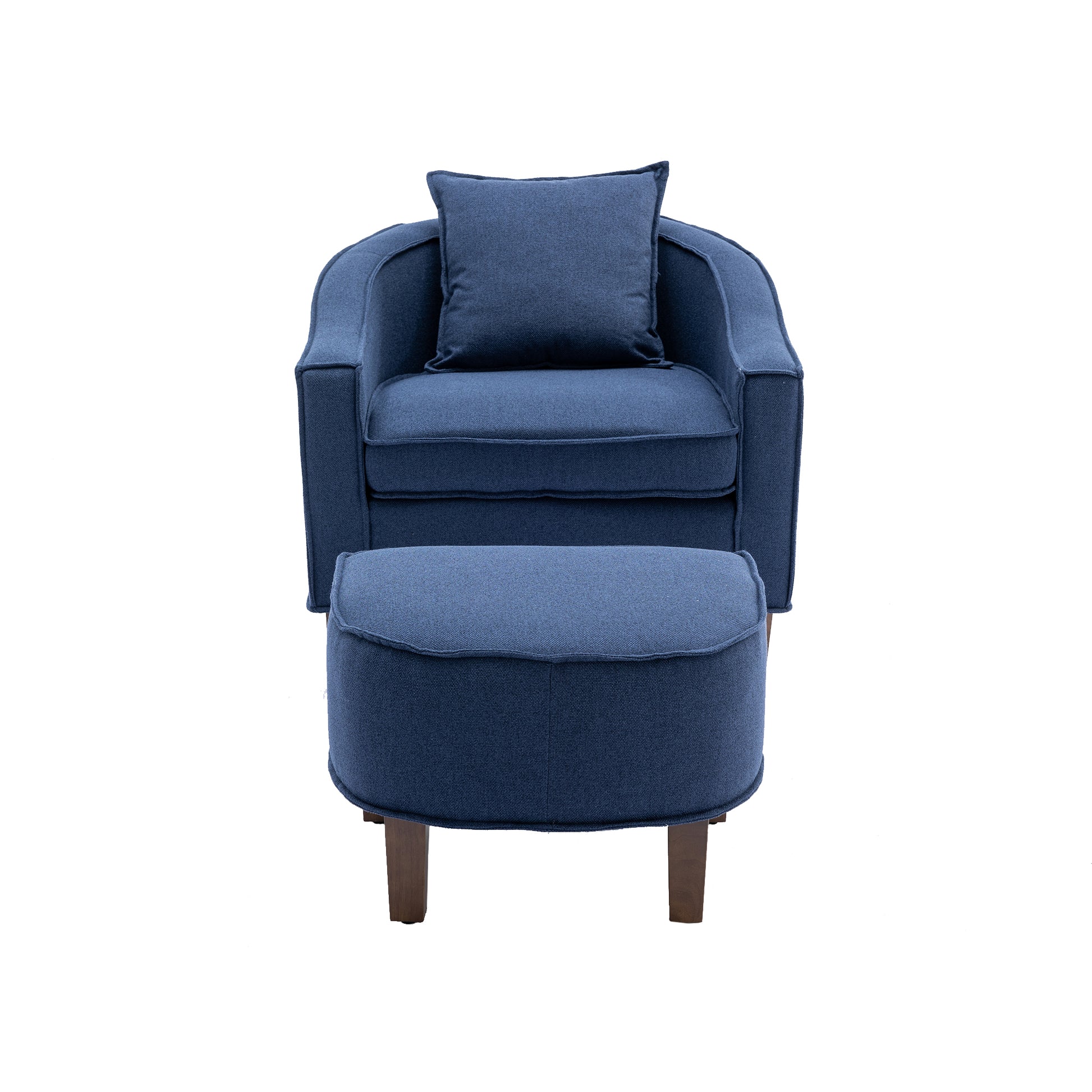 Coolmore Accent Chair With Ottoman, Mid Century Modern Barrel Chair Upholstered Club Tub Round Arms Chair For Living Room Navy Linen