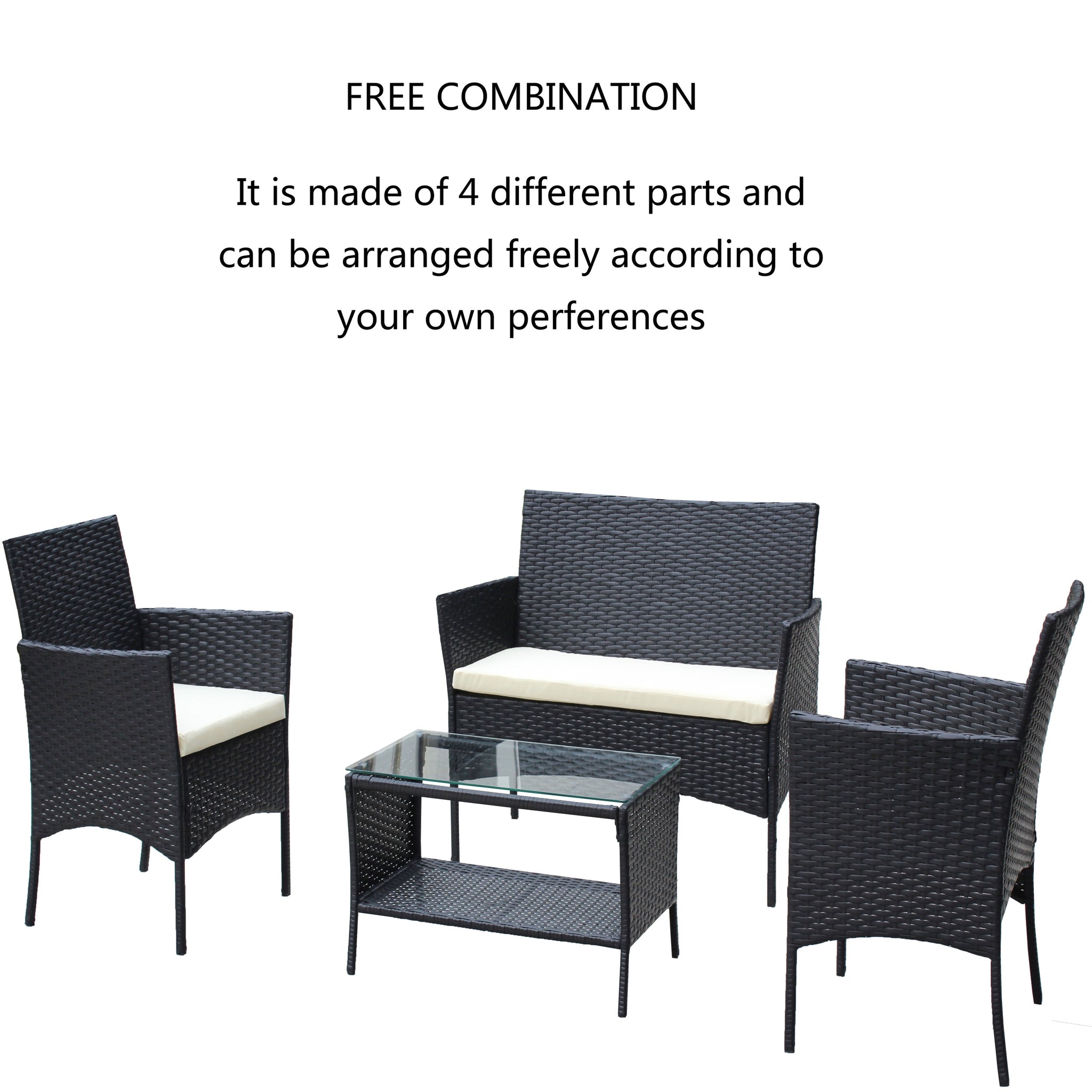 4 PC Rattan Patio Furniture Set Outdoor Patio black-iron