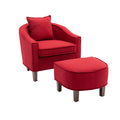 Coolmore Accent Chair With Ottoman, Mid Century Modern Barrel Chair Upholstered Club Tub Round Arms Chair For Living Room Red Linen