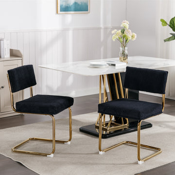 Modern Dining Chairs With Corduroy Fabric,Gold Metal Base, Accent Armless Kitchen Chairs With Channel Tufting, Side Chairs, Set Of 2, Black Black Foam Corduroy